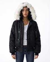 Zipped Hooded Flying Jacket in Black