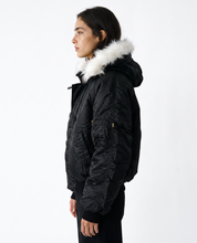 Zipped Hooded Flying Jacket in Black