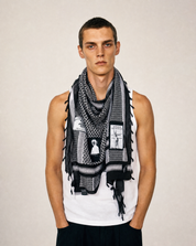 'The Riot' Patched Scarf in Black & White Men