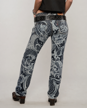 Dragon Tattoo Laser Print Jeans - Dark Denim