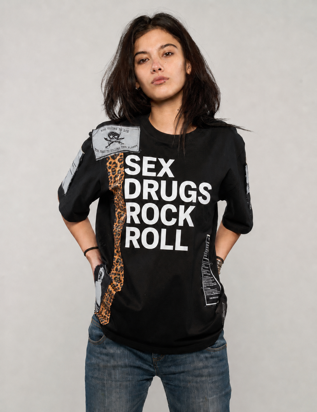 ST Patched 'S'x D'ugs and Rock n Roll' T-Shirt in Black