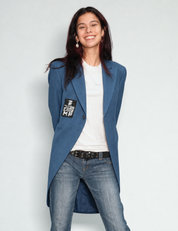 Blue Edwardian tailcoat, back view