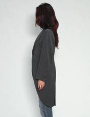 Grey Edwardian tailcoat on model, full front view