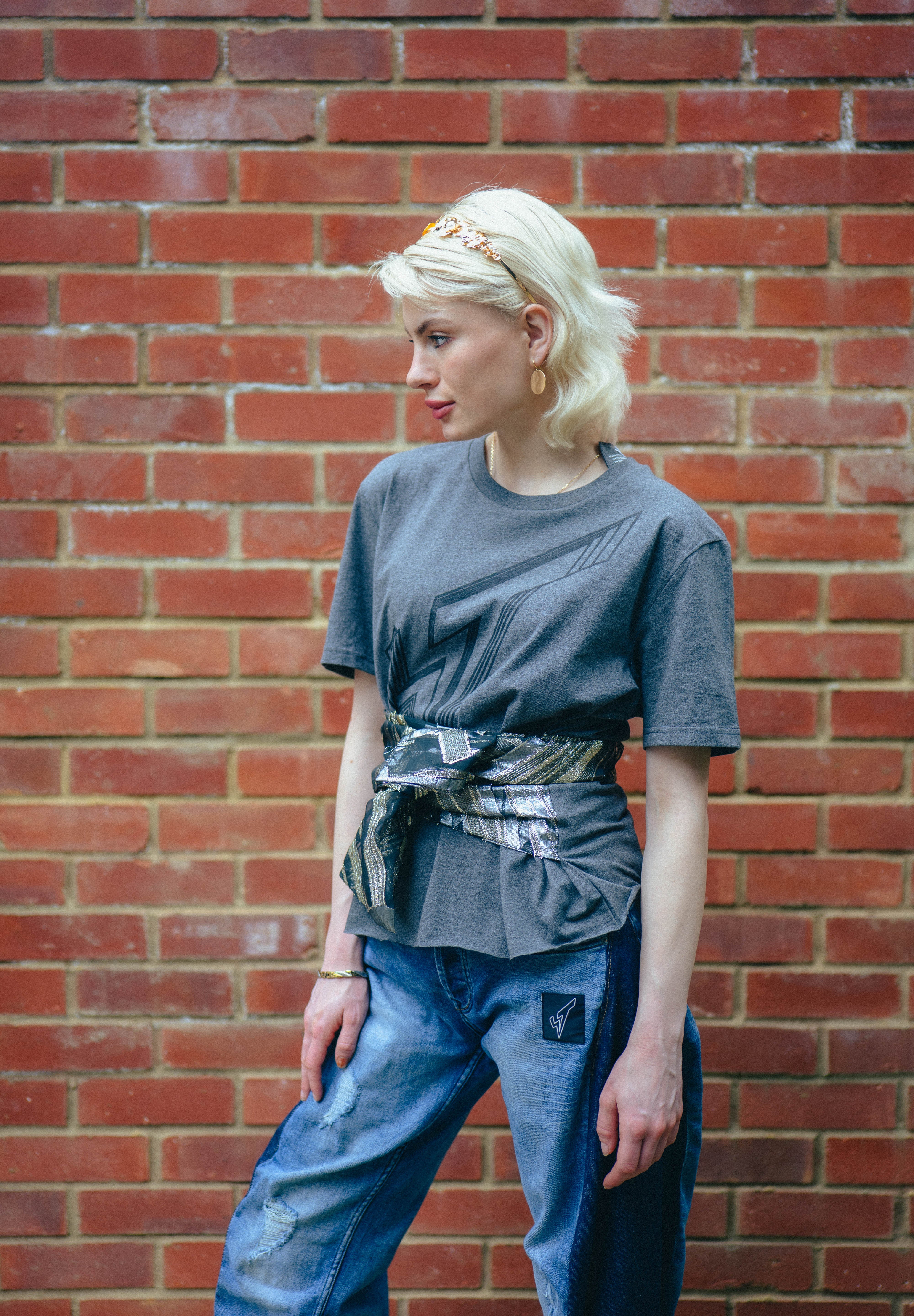 Walk The Line Logo Tie Tee - Grey