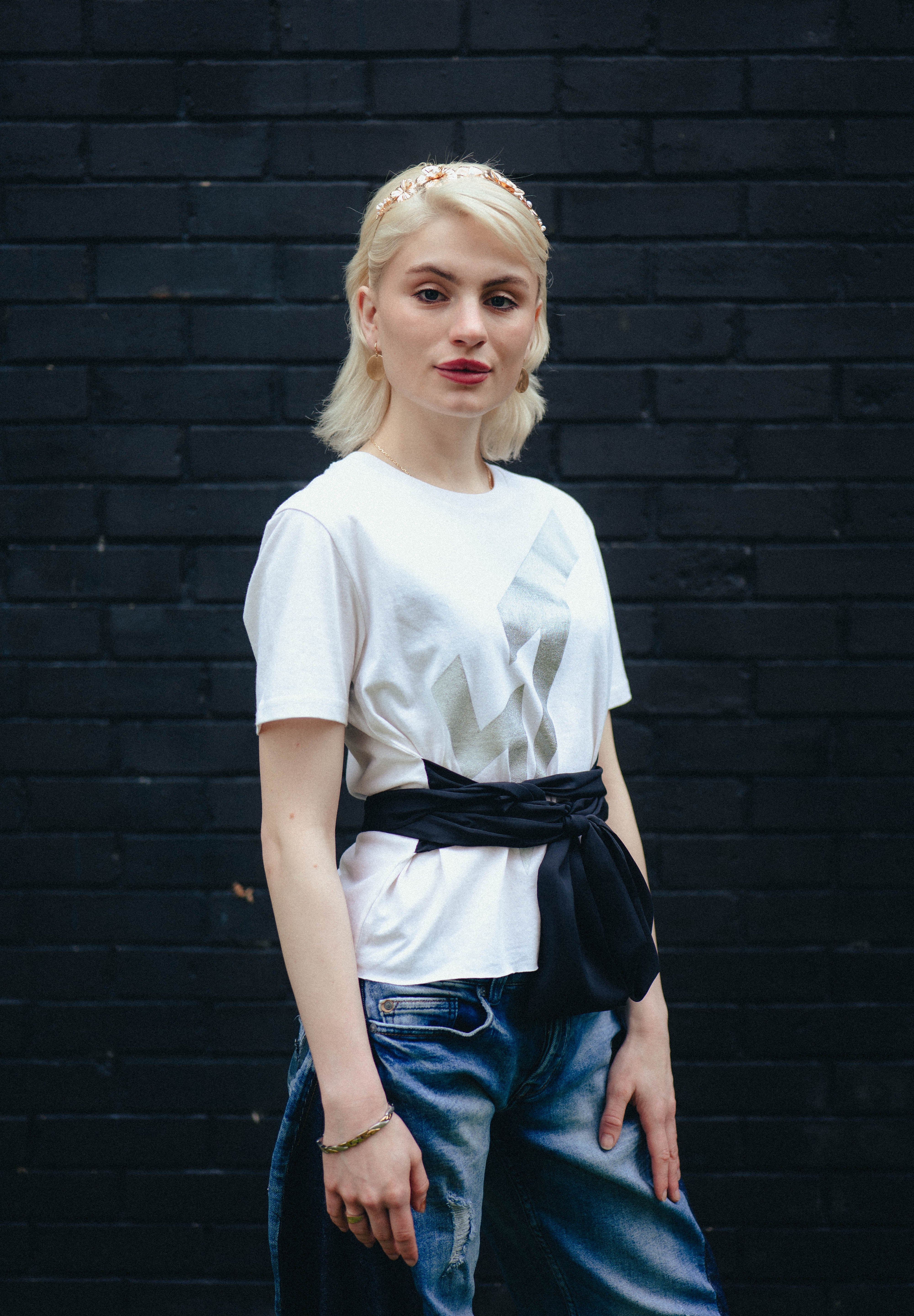 Silver ST Logo Tie Tee - White