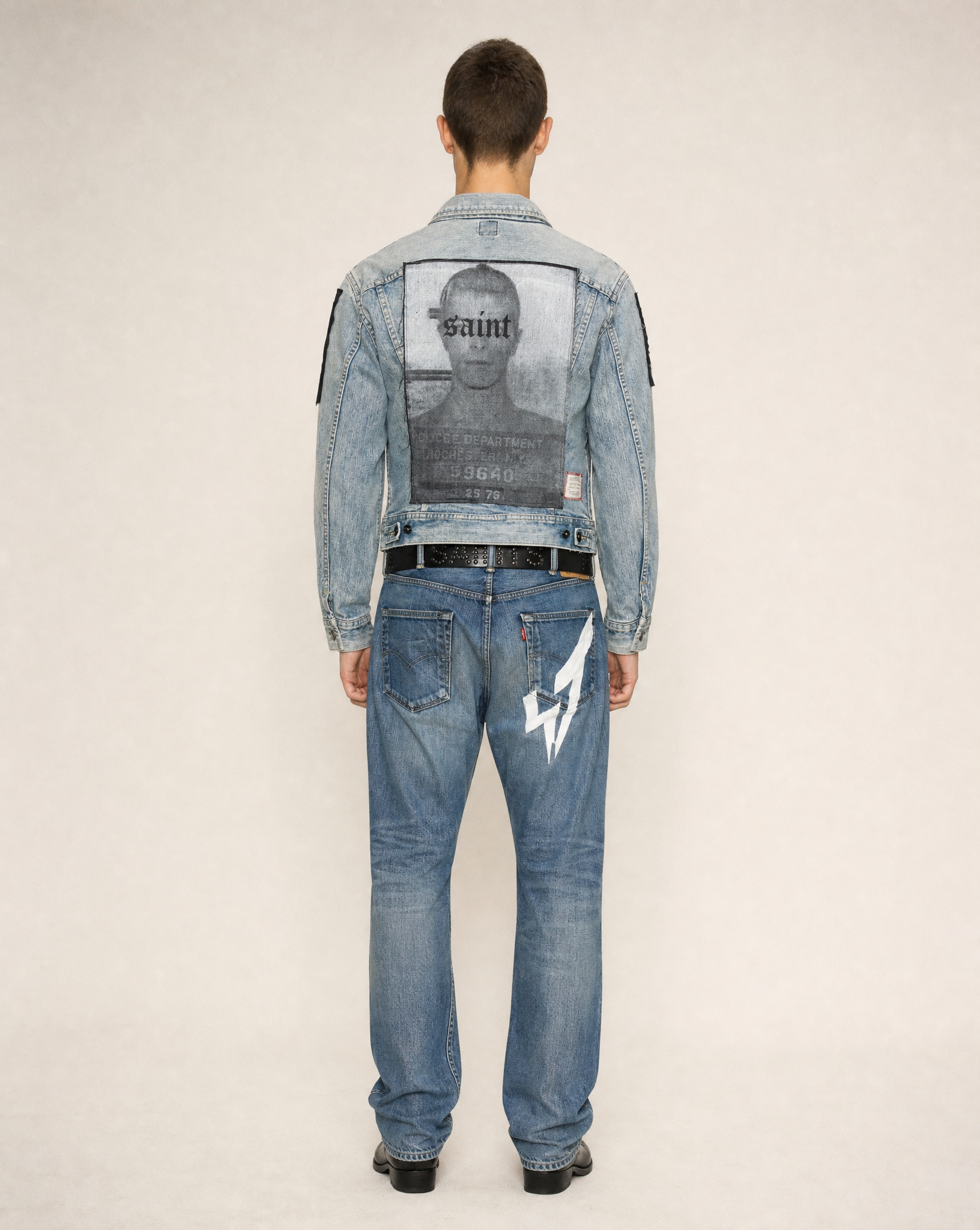 Patched Denim Jacket in Light Blue