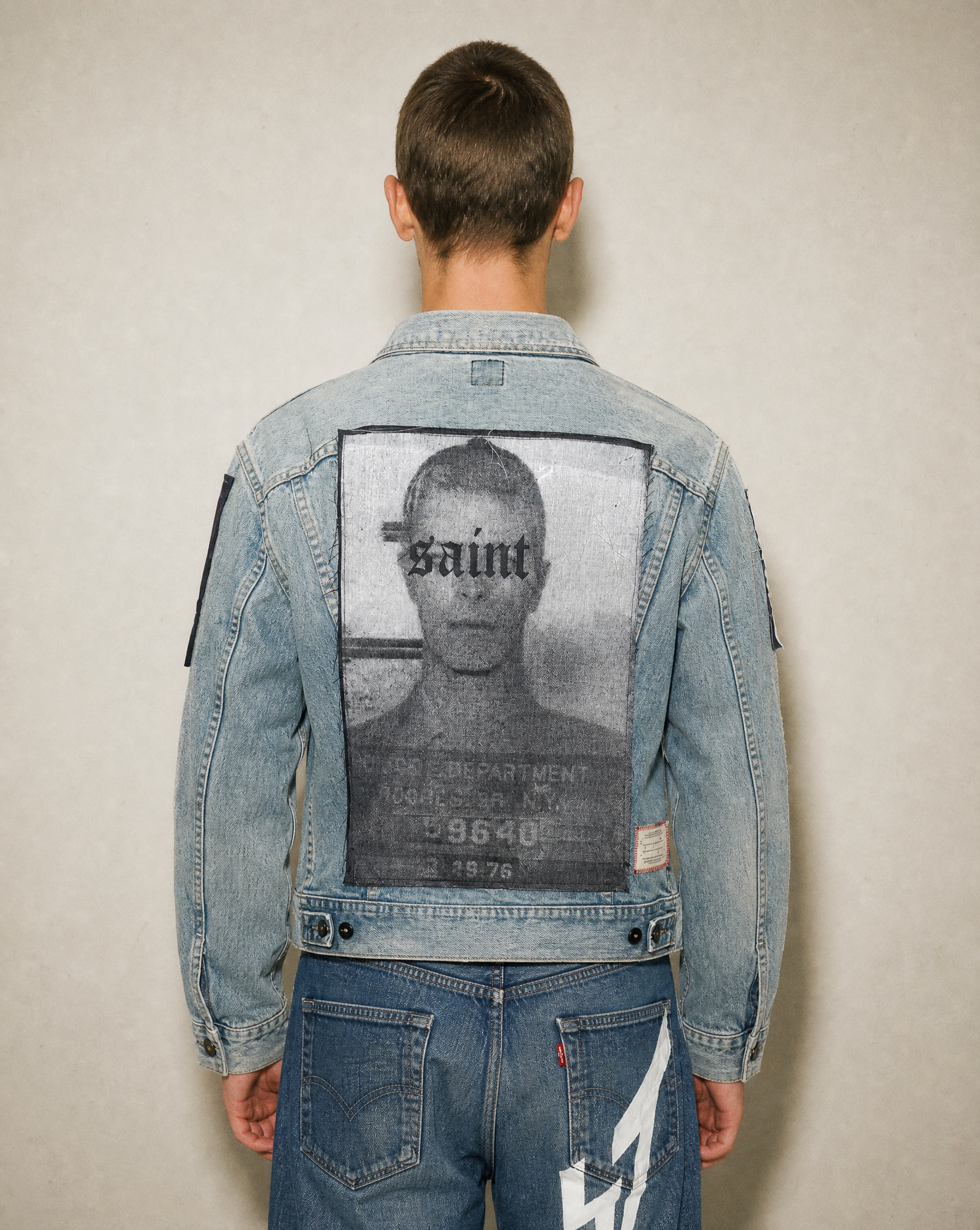 Patched Denim Jacket in Light Blue