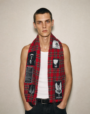 The Riot Patched Scarf in Red Tartan_Men