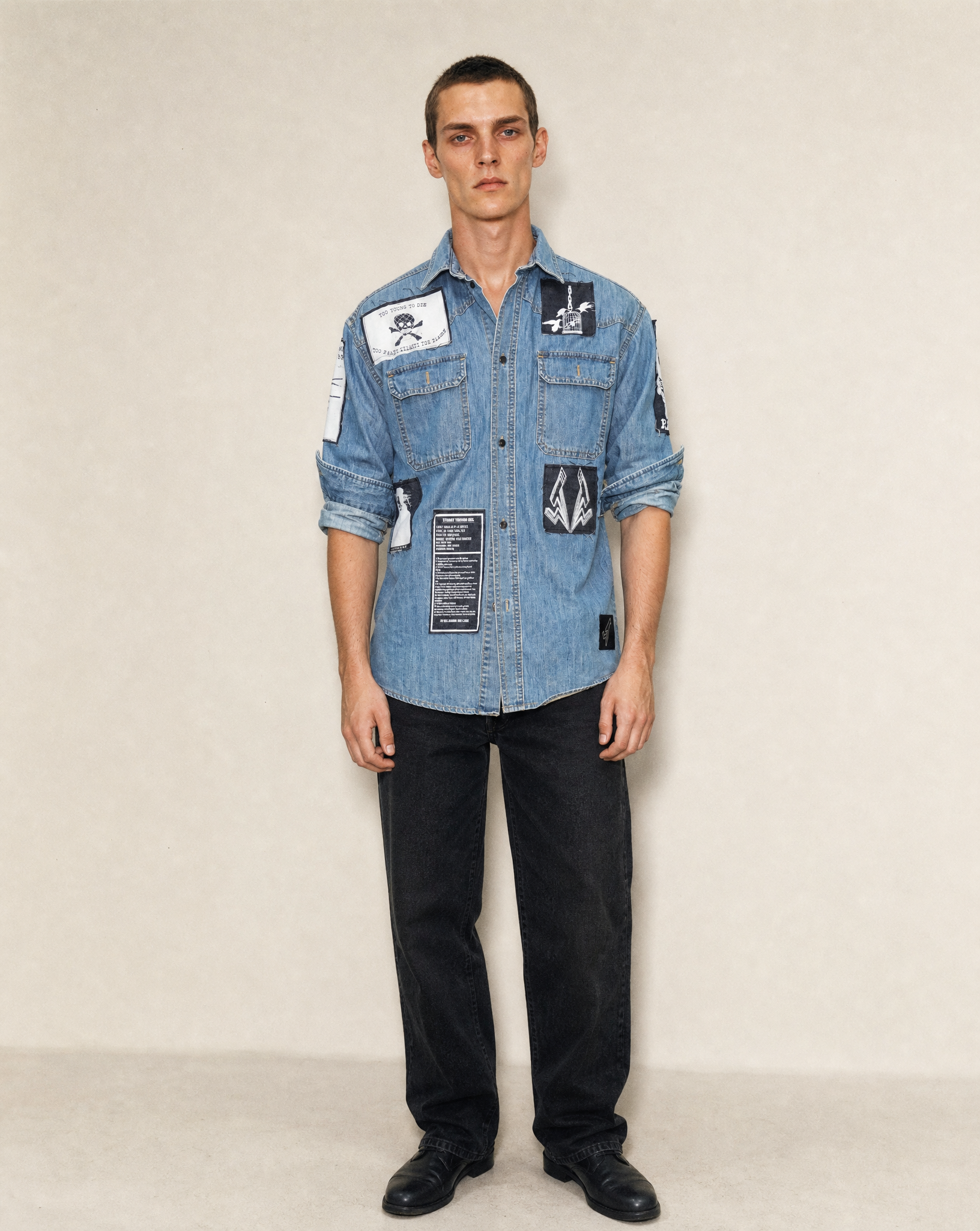 GeneratedwithKive.ai-DenimPatchedShirtinLightBlueMadsMinimalFashionStudiochangetrouserstoblackdenim.png