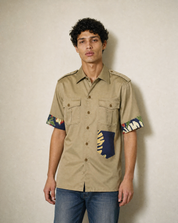Tropical Patch Military Shirt in Olive Green