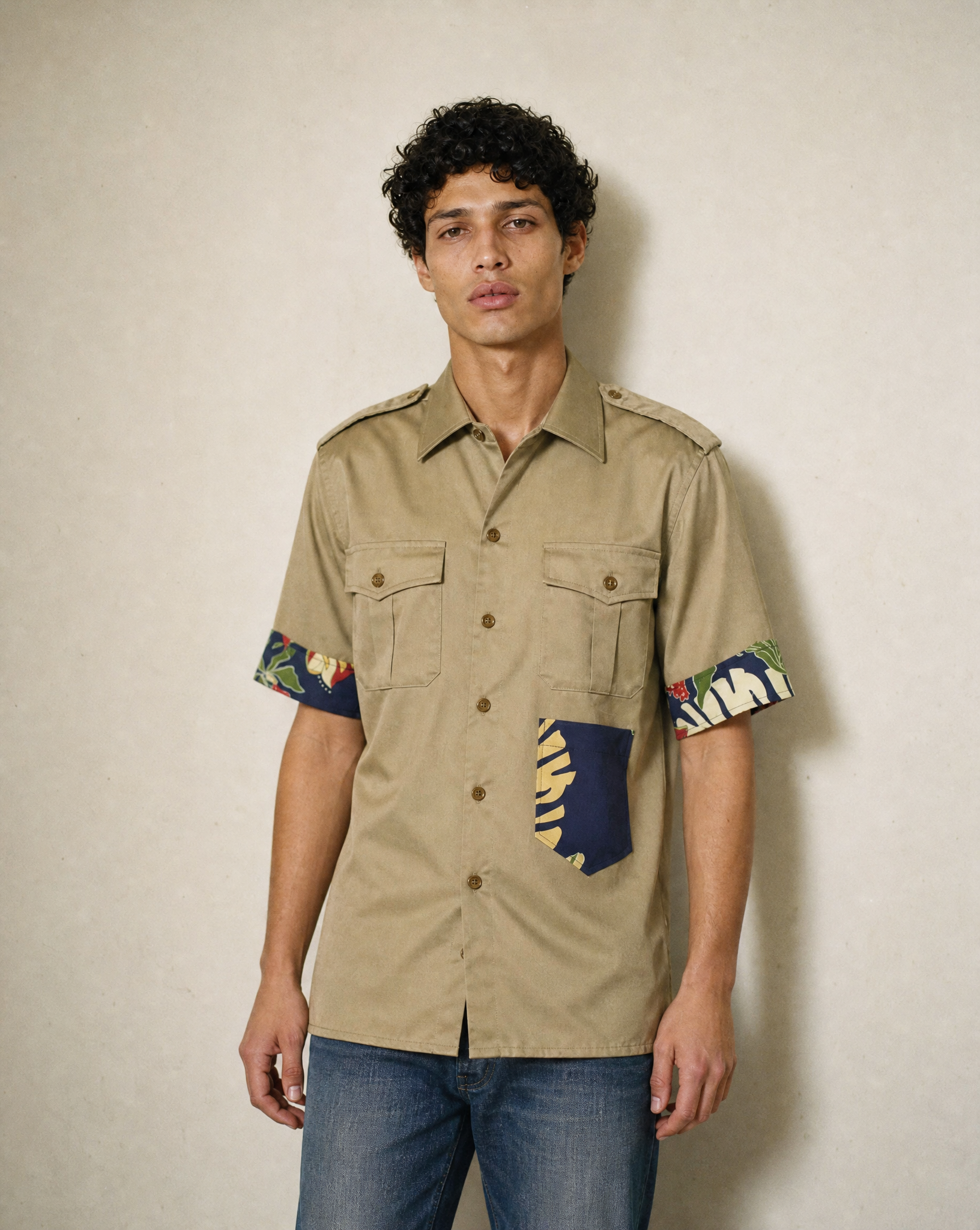 GeneratedwithKive.ai-TropicalPatchMilitaryShirtinKhakiMinimalFashionStudioElio_1.png