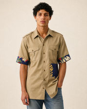 Tropical Patch Military Shirt in Olive Green