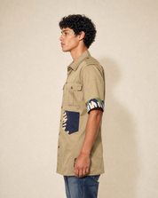 Tropical Patch Military Shirt in Olive Green