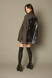 Party Back Shirt - Black Sequin - Long Sleeve Chambray