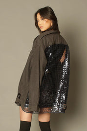 Party Back Shirt - Black Sequin - Long Sleeve Chambray