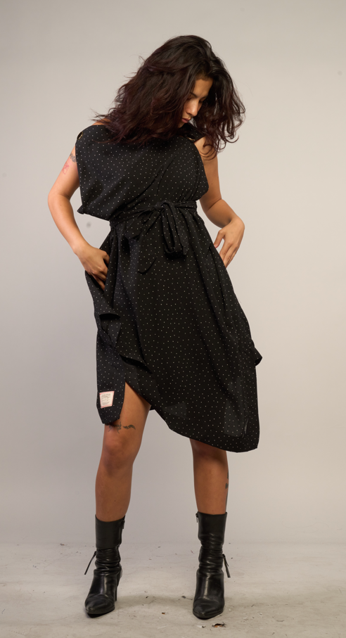 The Pirate Dress – Black Micro Polka Dot - rayon crepe