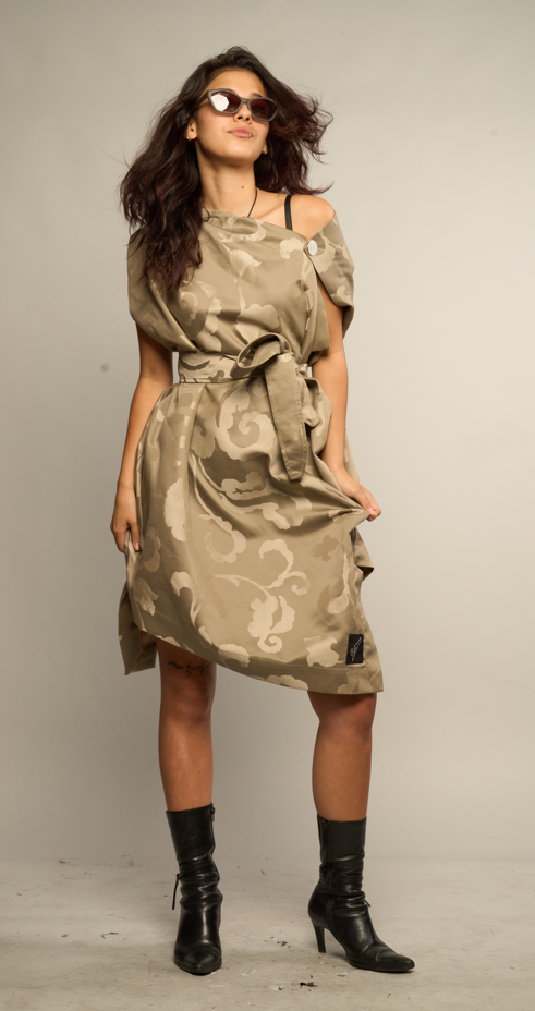 The Pirate Dress – Stone Baroque Jacquard Rayon Taffeta