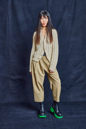 Khaki Pleated Cropped Trousers