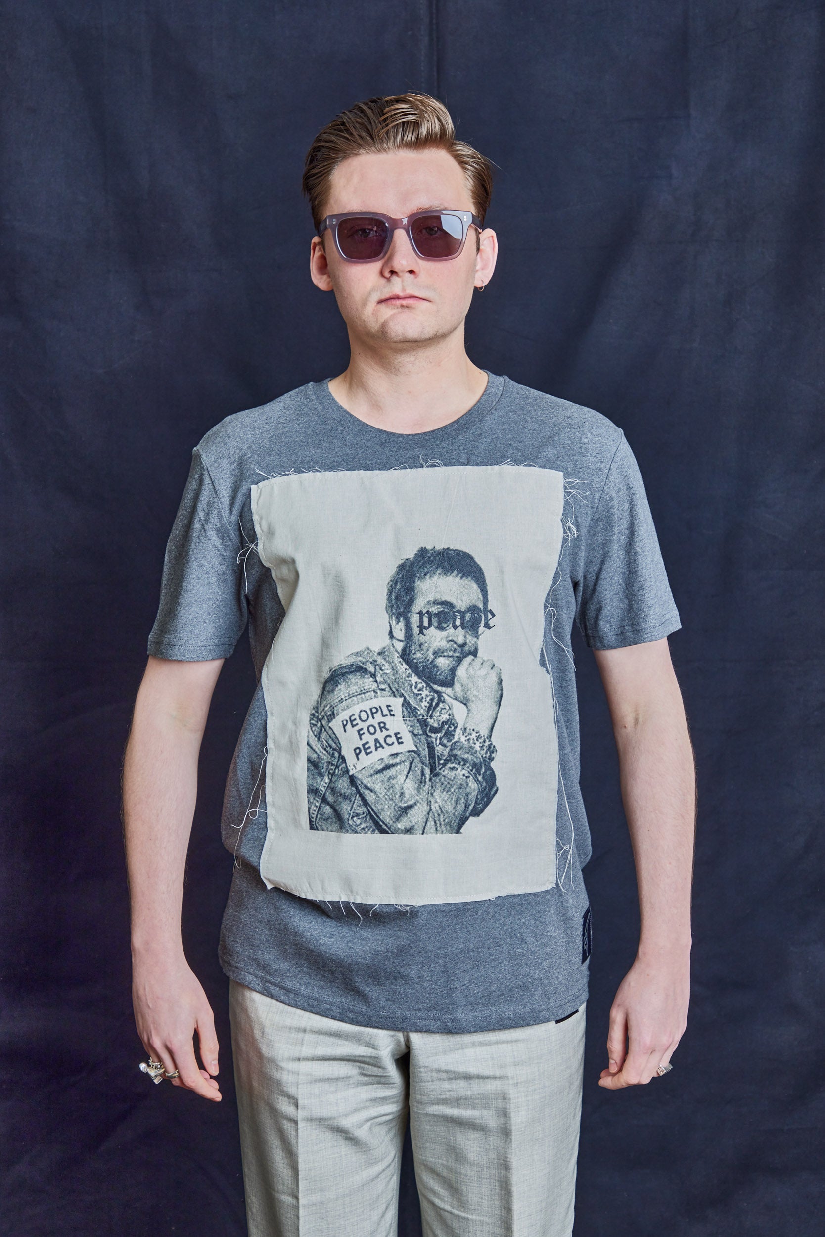 John Lennon "Peace" Patch Tee in Grey