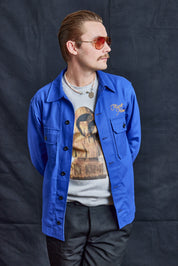 Cotton Workshirt with ST Embroidered in Electric Blue