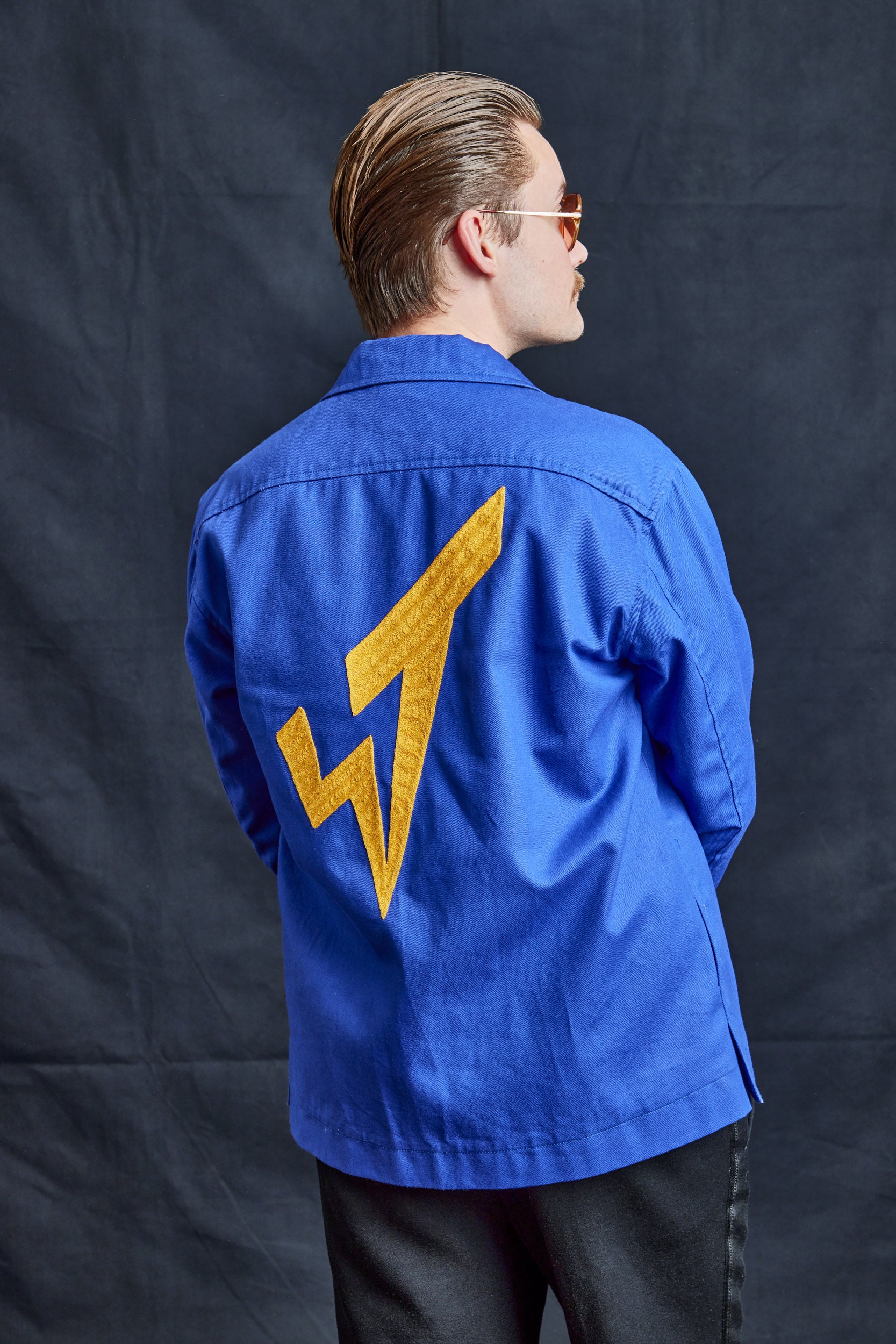 Cotton Workshirt with ST Embroidered in Electric Blue