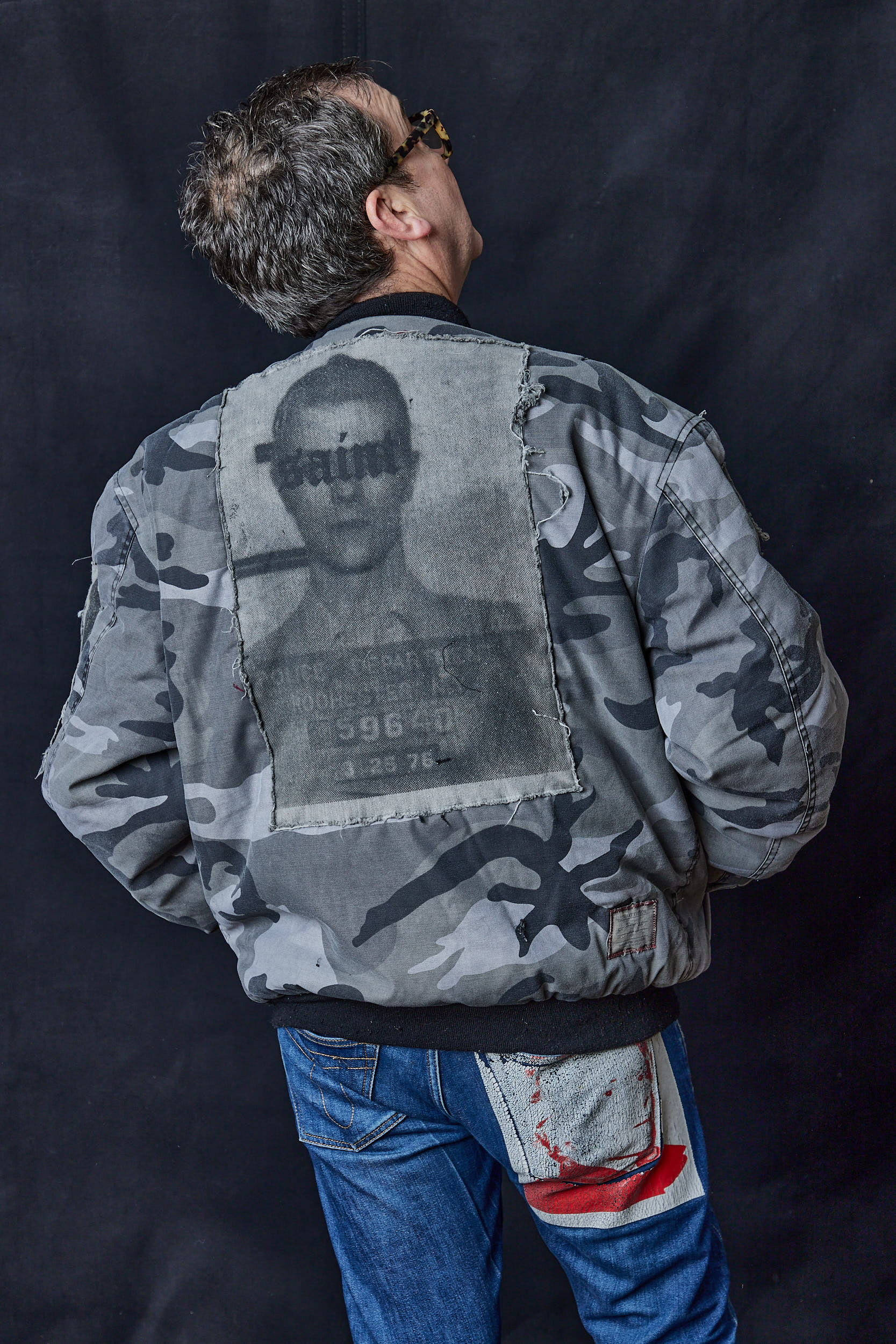 Grey Patched Camouflage Print Bomber