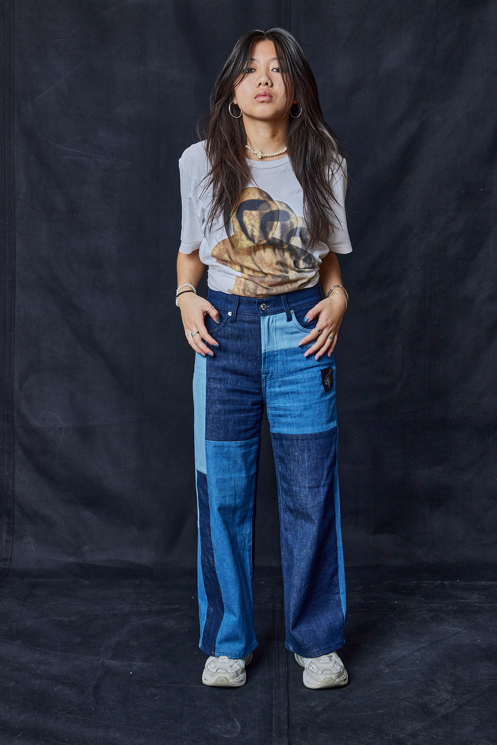 Patchwork Denim Wide Leg Jeans