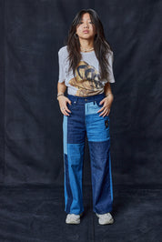 Patchwork Denim Wide Leg Jeans