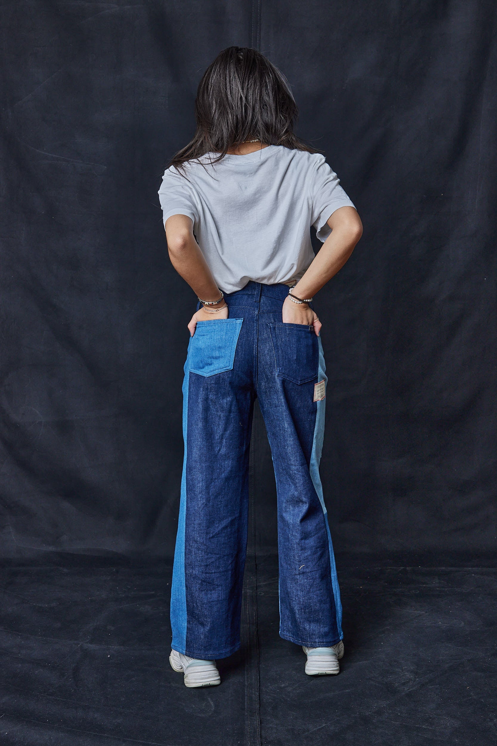 Patchwork Denim Wide Leg Jeans