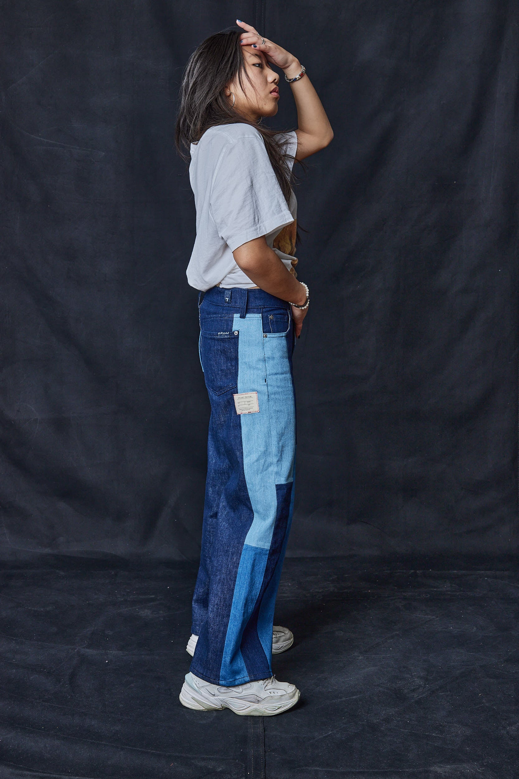 Patchwork Denim Wide Leg Jeans