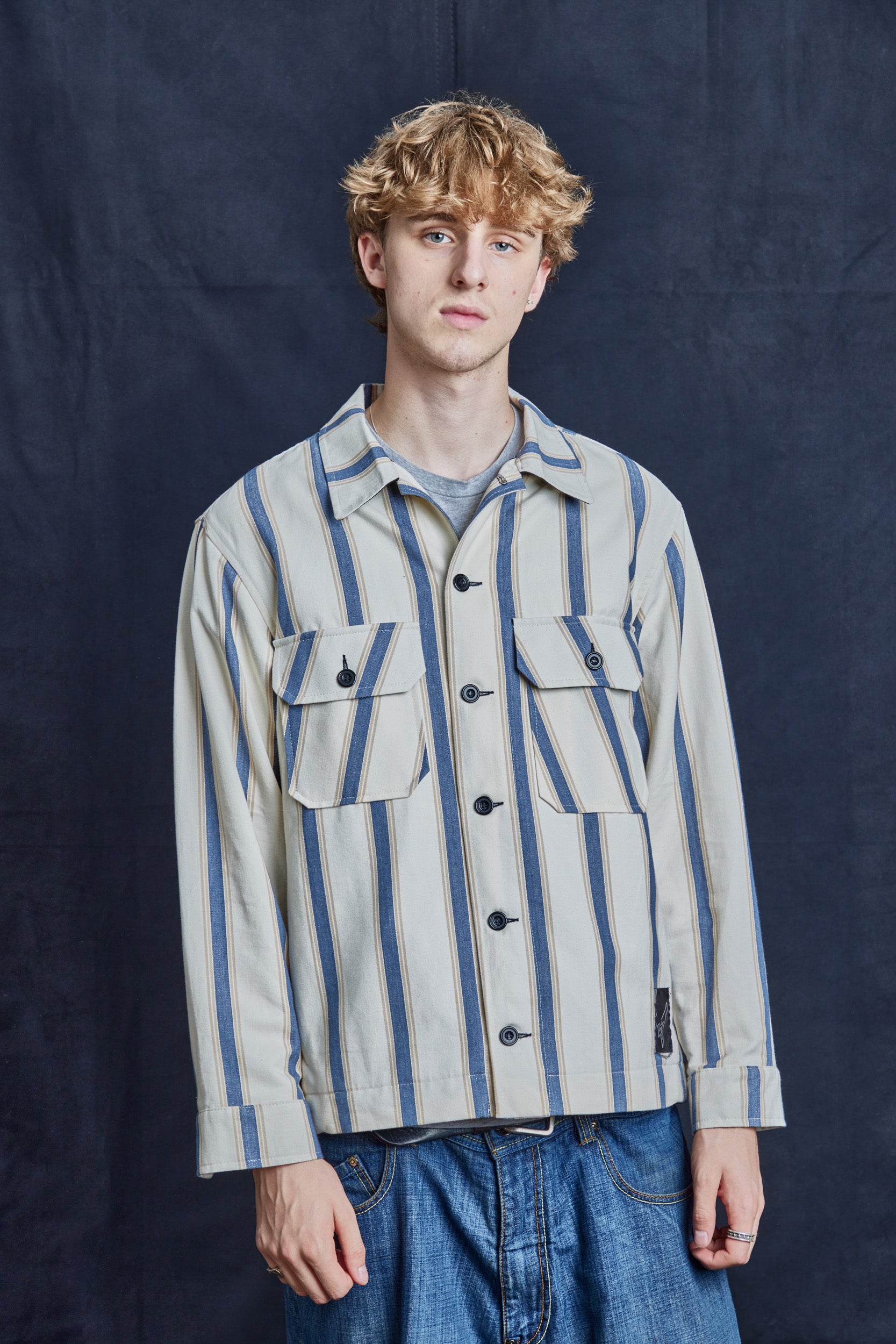 Blue Stripe Herringbone Cotton Workshirt