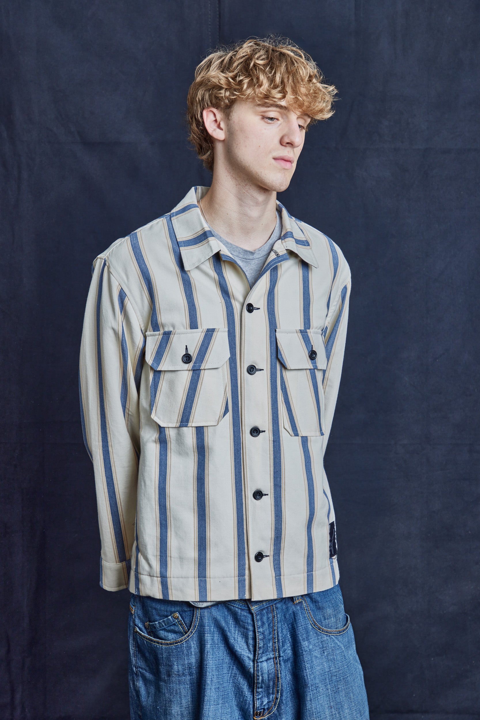 Blue Stripe Herringbone Cotton Workshirt