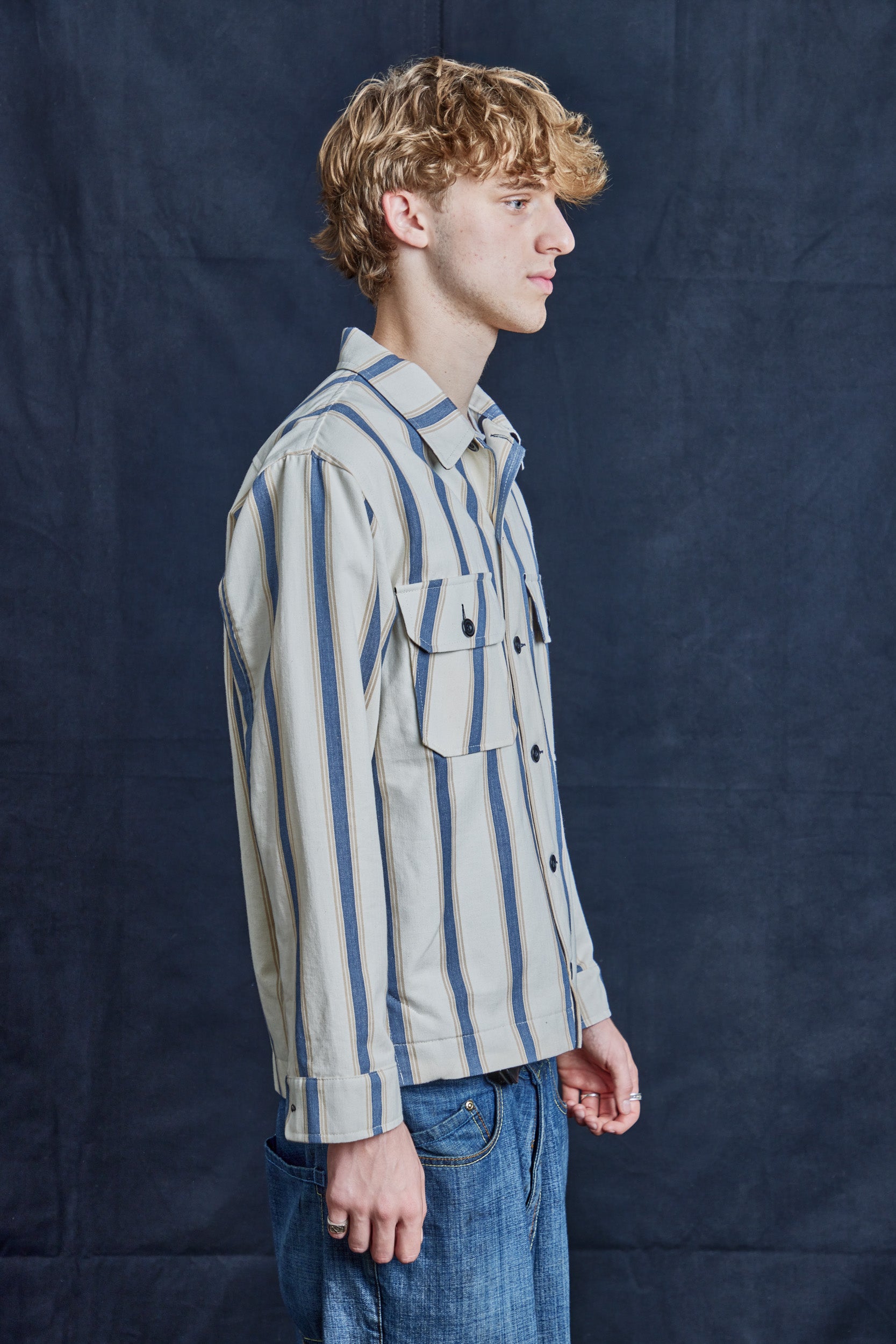 Blue Stripe Herringbone Cotton Workshirt