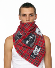 'The Highland Riot' - Patched Scarf in Striking Red Tartan Men