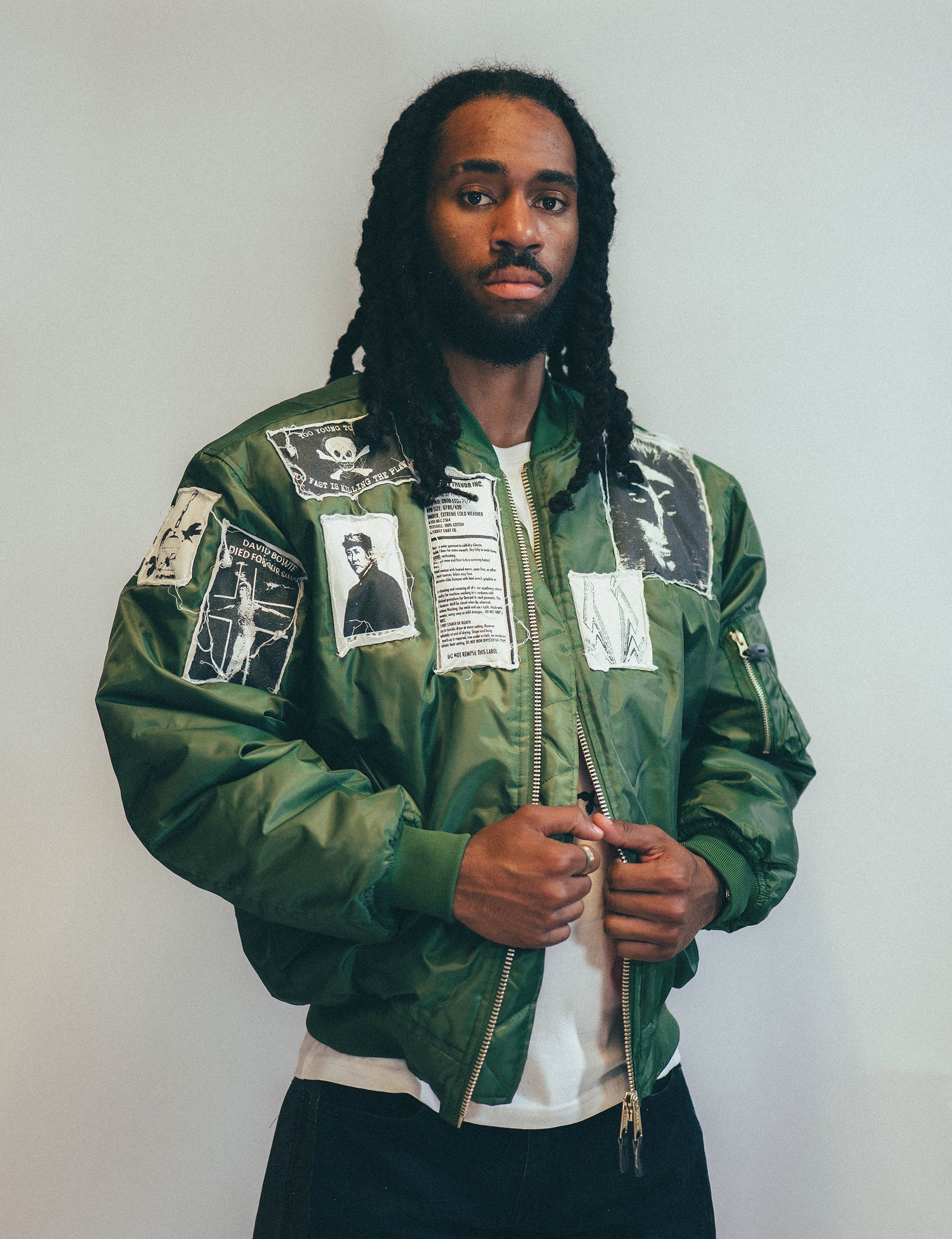 Mens MA1 Patched Bomber Jacket in Green – Stuart Trevor Mens MA1 Patched Bomber Jacket in Green – Stuart Trevor