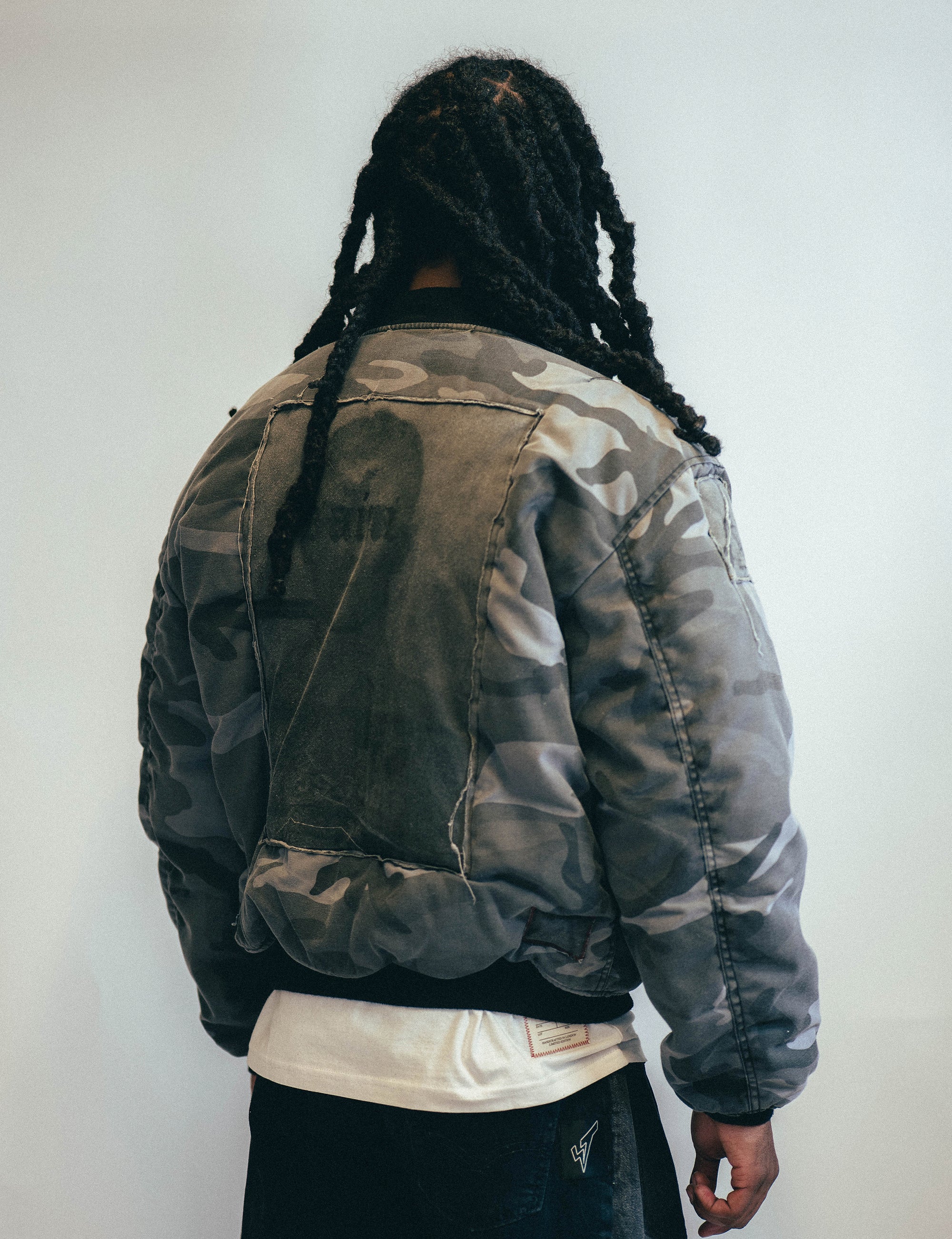 Mens MA 1 Patched Bomber Jacket in Grey Camo – Stuart Trevor