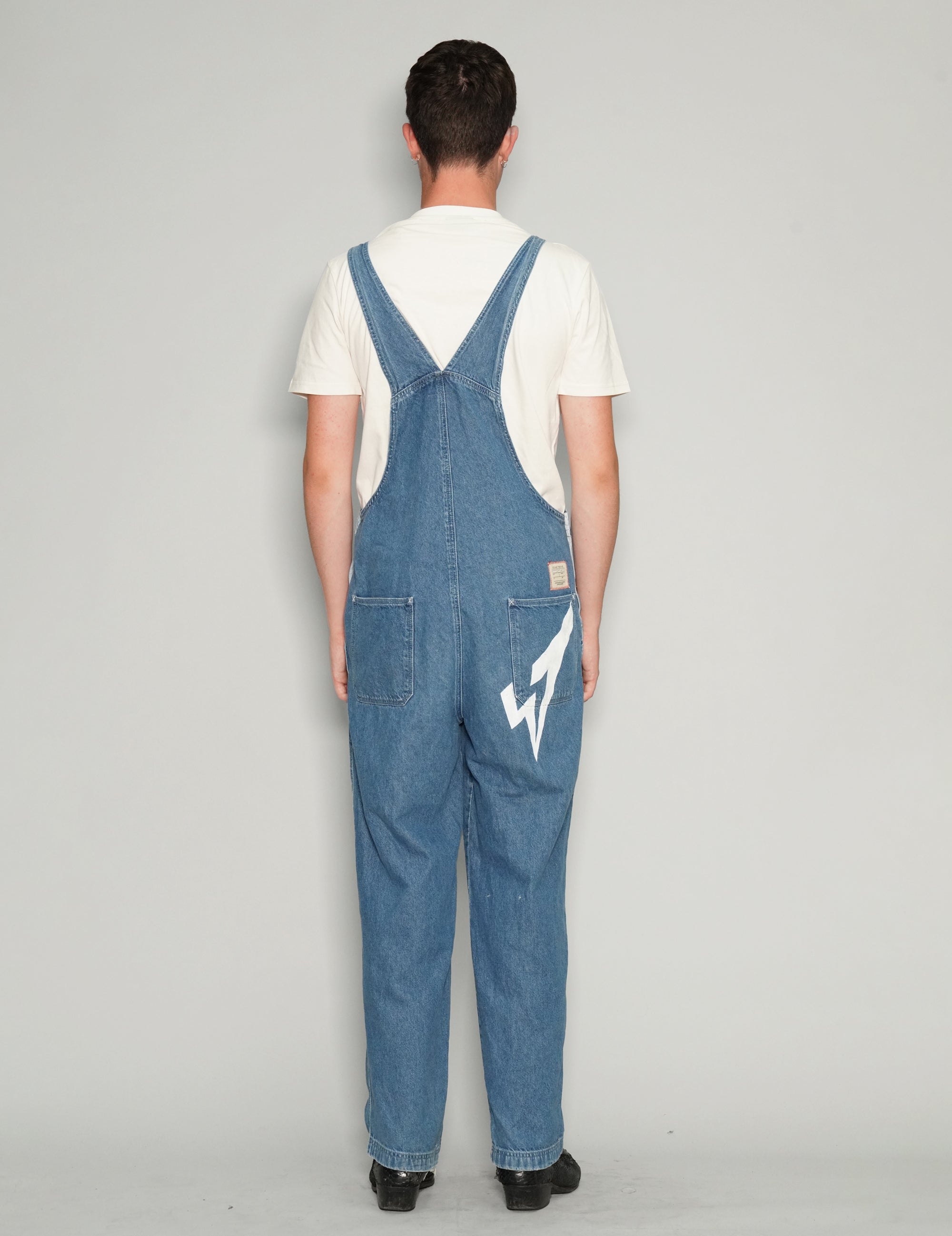 Men's Vintage Blue Denim Dungarees with Graphic Print | Stuart Trevor