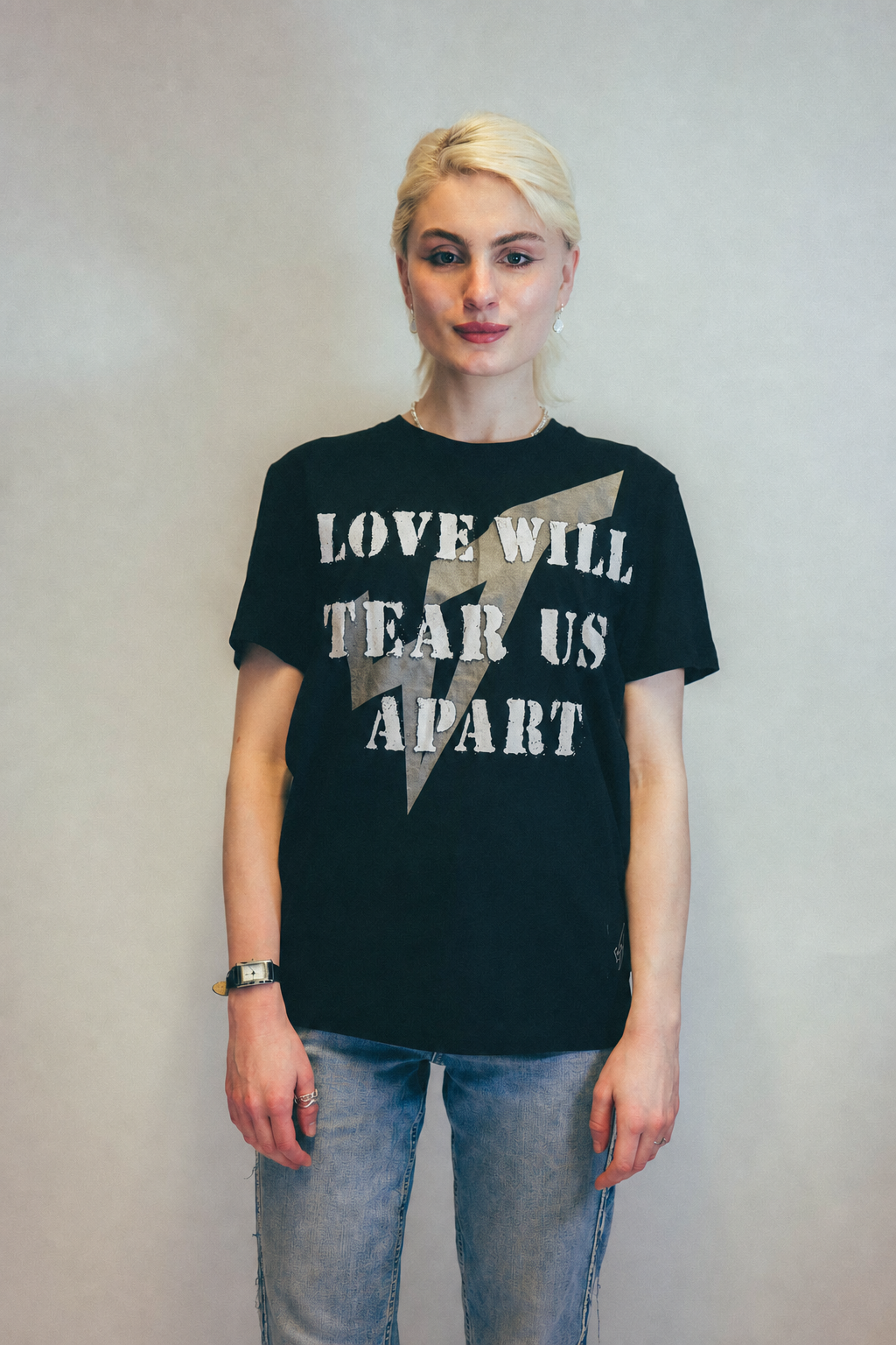 'Love Will Tear Us Apart' Logo T-Shirt in Black