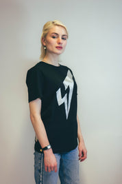 Silver ST Logo Re:Play T-Shirt in Black