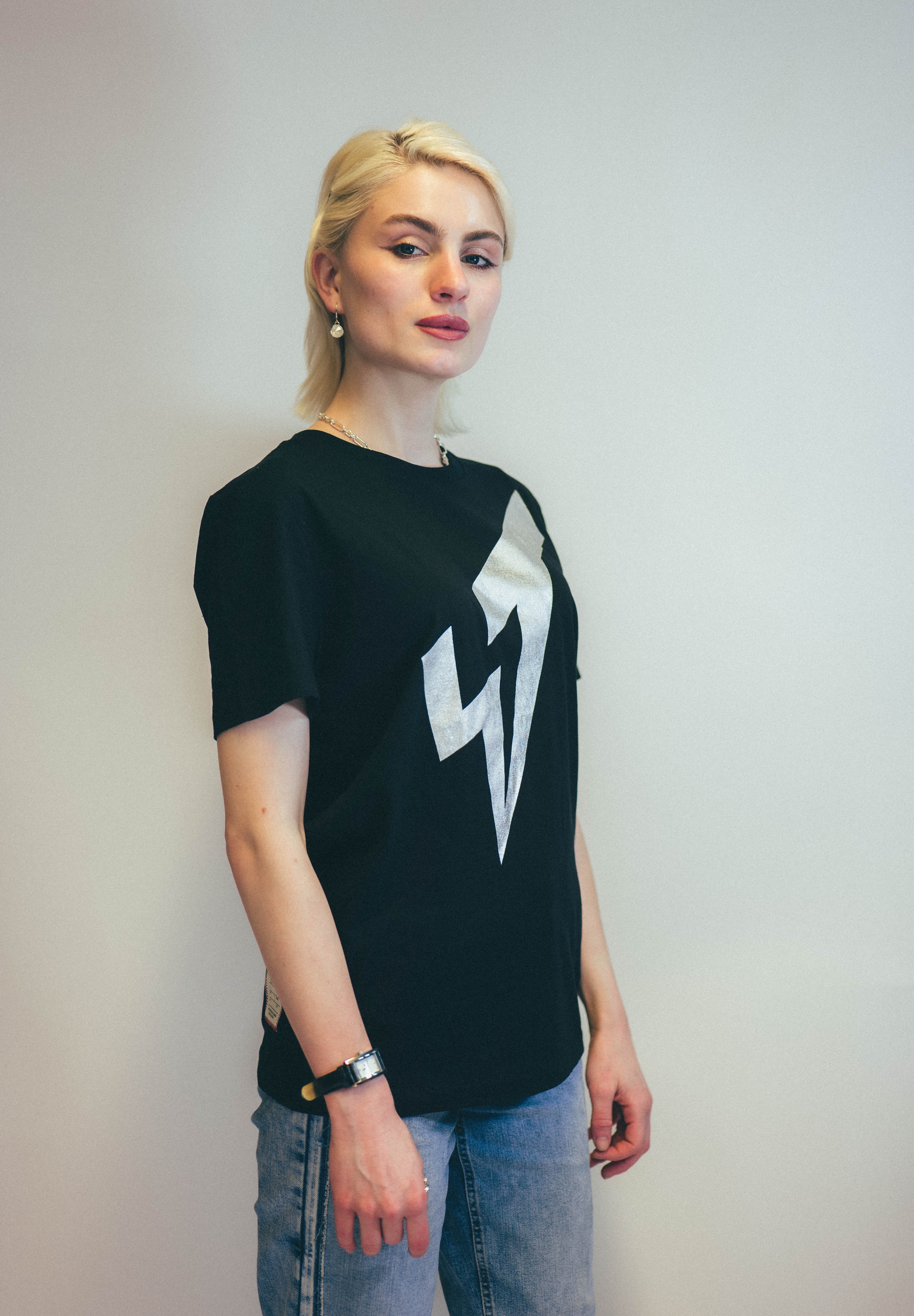 Silver ST Logo T-Shirt in Black