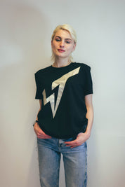 Silver ST Logo Re:Play T-Shirt in Black