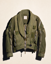 Khaki RAF Hurricane flight jacket on a plain background, front view with zip and side pouches