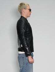 Men's Vintage Leather Biker Jacket with David Bowie Print | Stuart Trevor