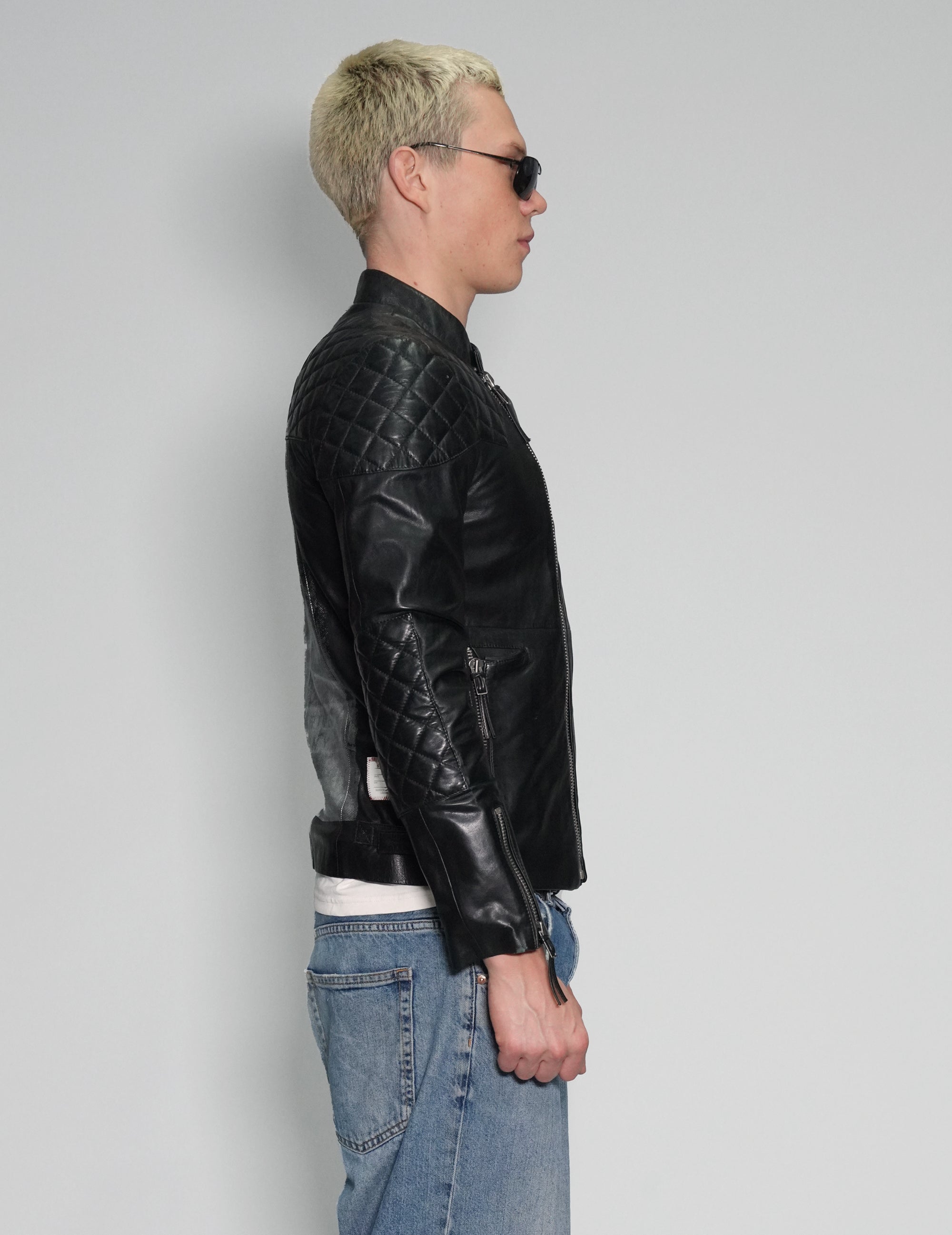 Men's Vintage Leather Biker Jacket with David Bowie Print | Stuart Trevor