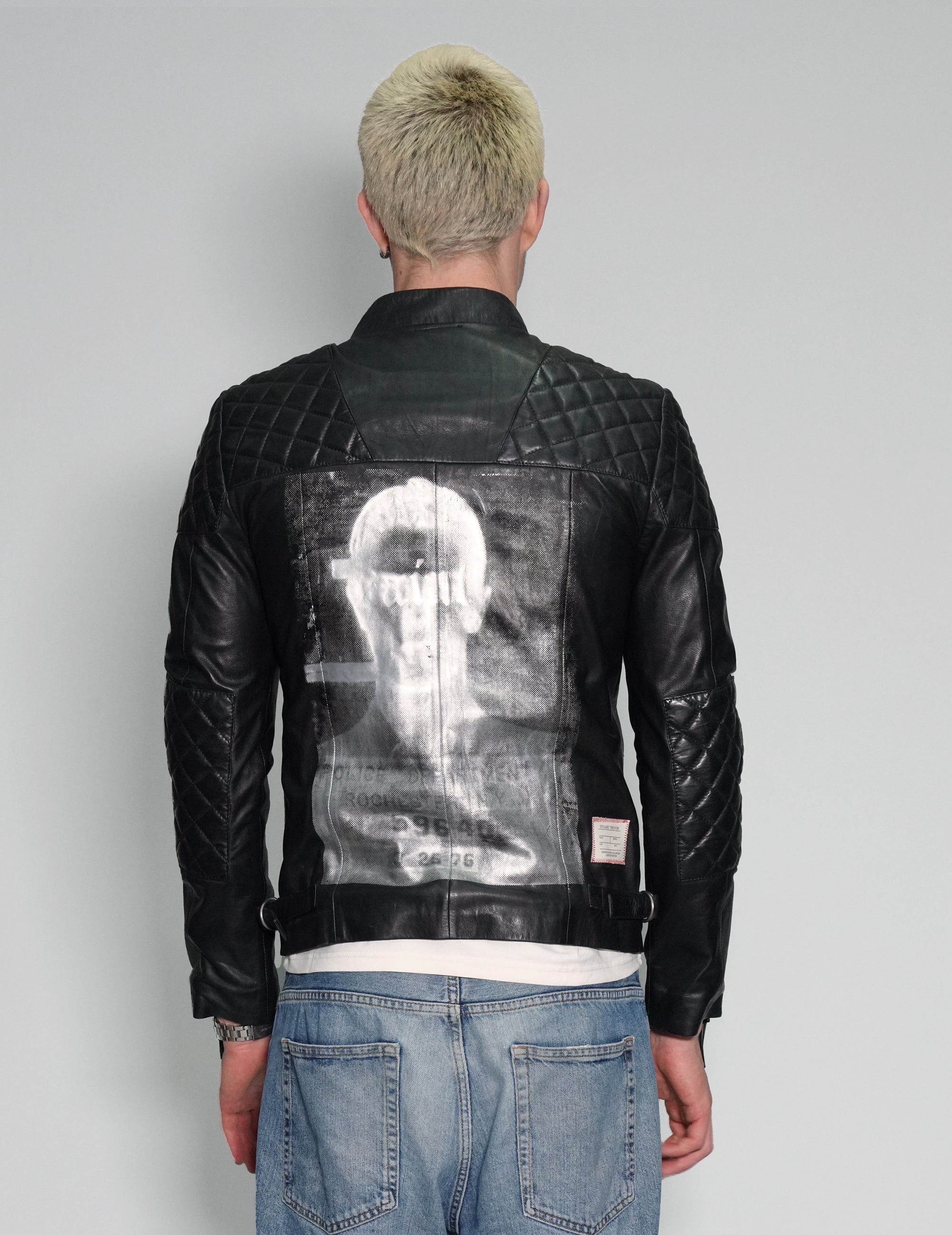 Men's Vintage Leather Biker Jacket with David Bowie Print | Stuart Trevor