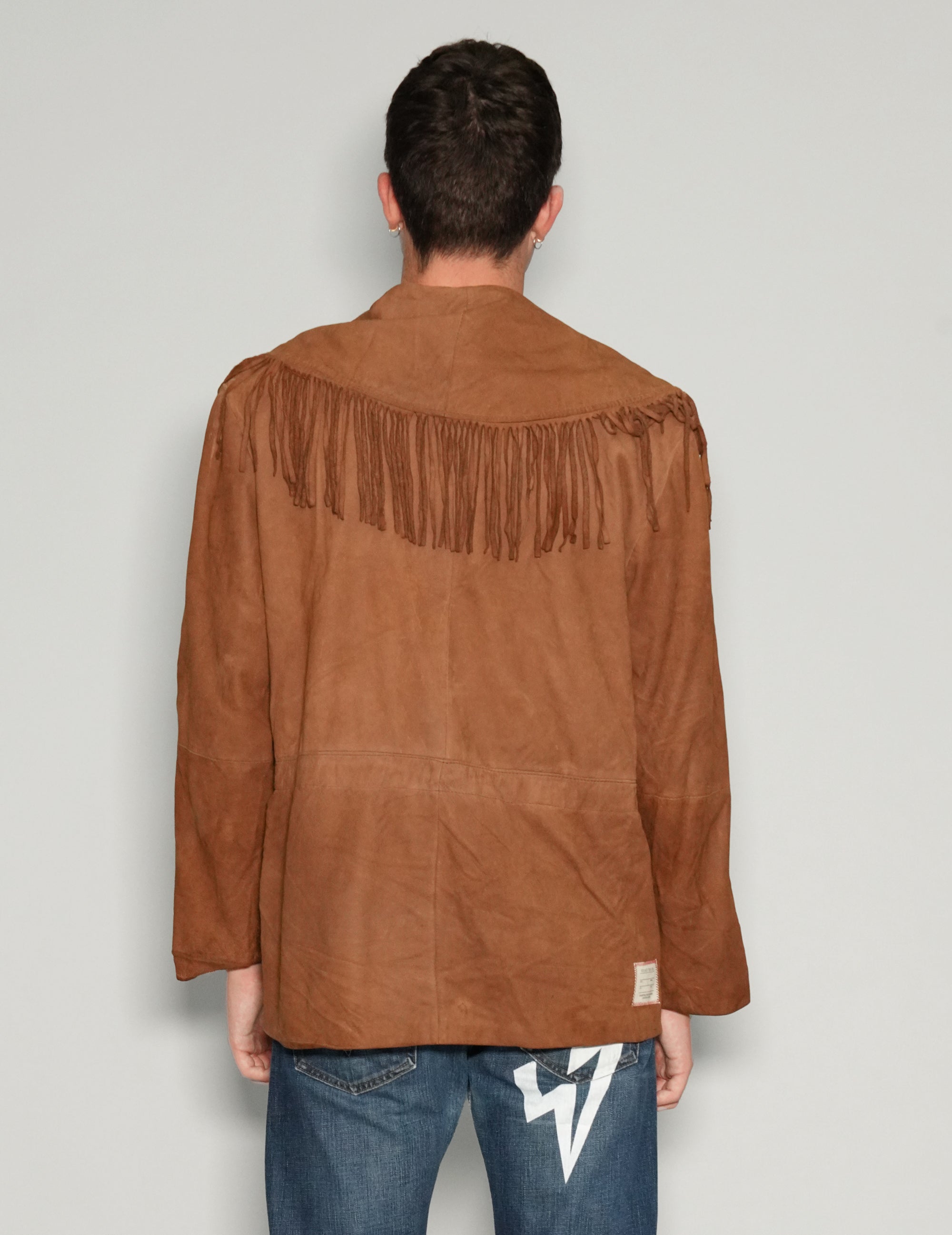 Men's Vintage Suede Fringe Jacket in Brown | Stuart Trevor