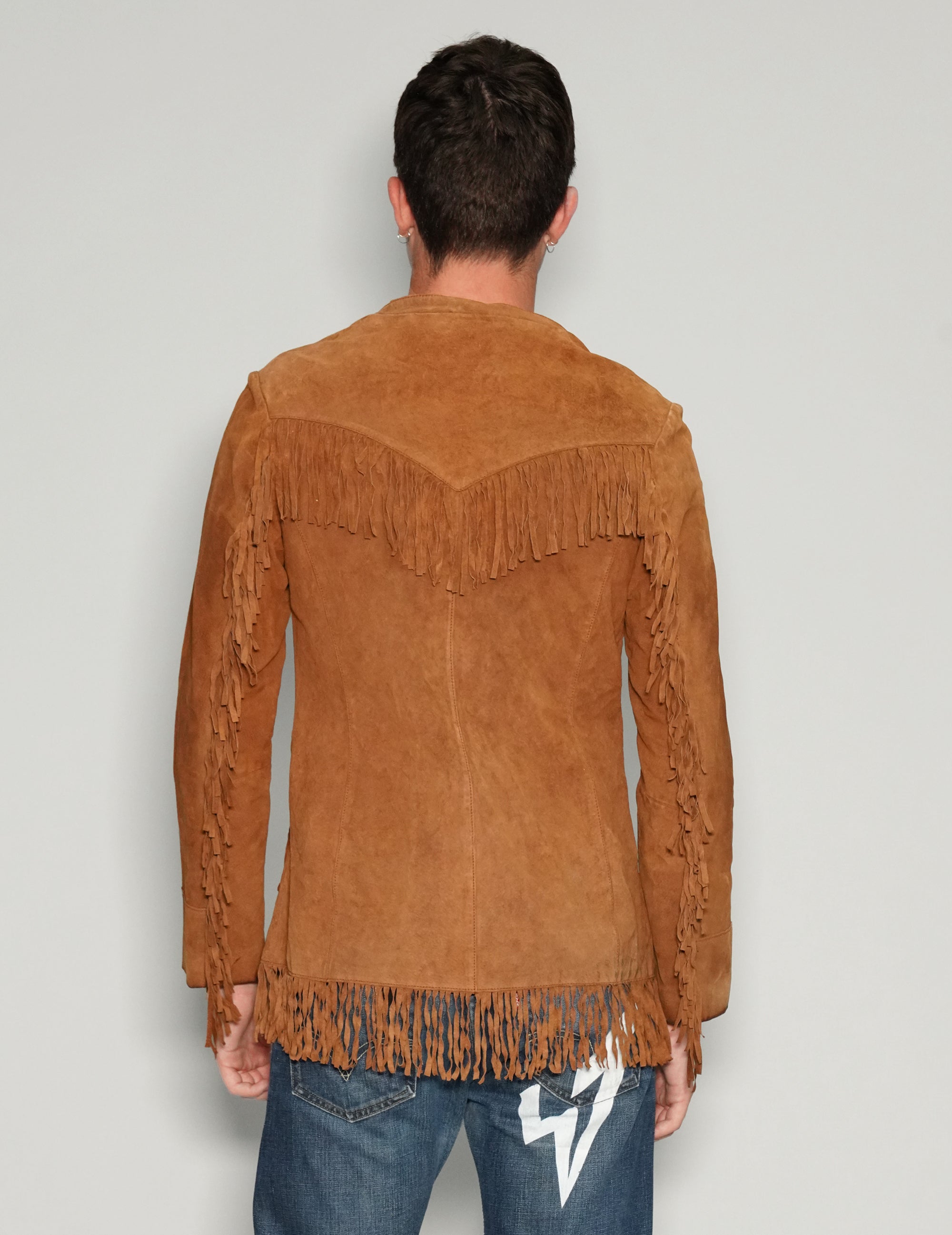 Men's Vintage Suede Fringe Jacket in Brown | Stuart Trevor
