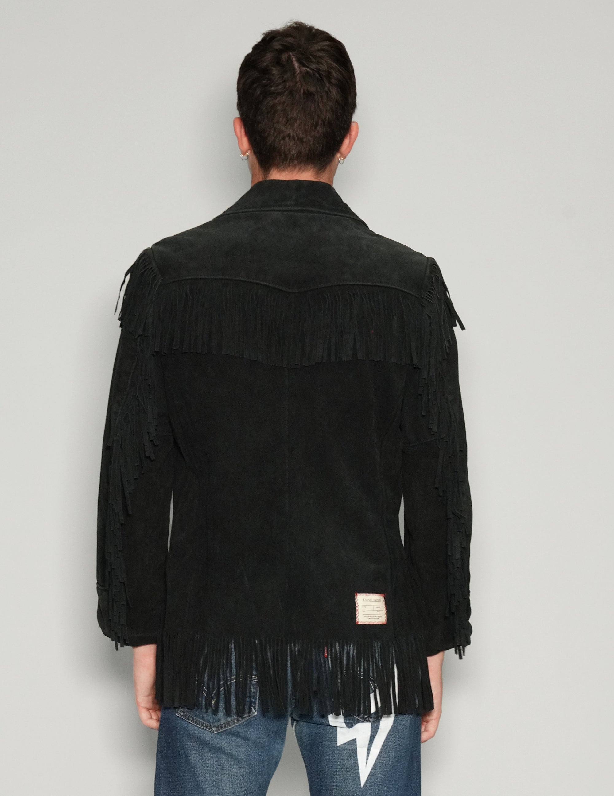 Men's Vintage Suede Fringe Cowboy Jacket in Black | Stuart Trevor