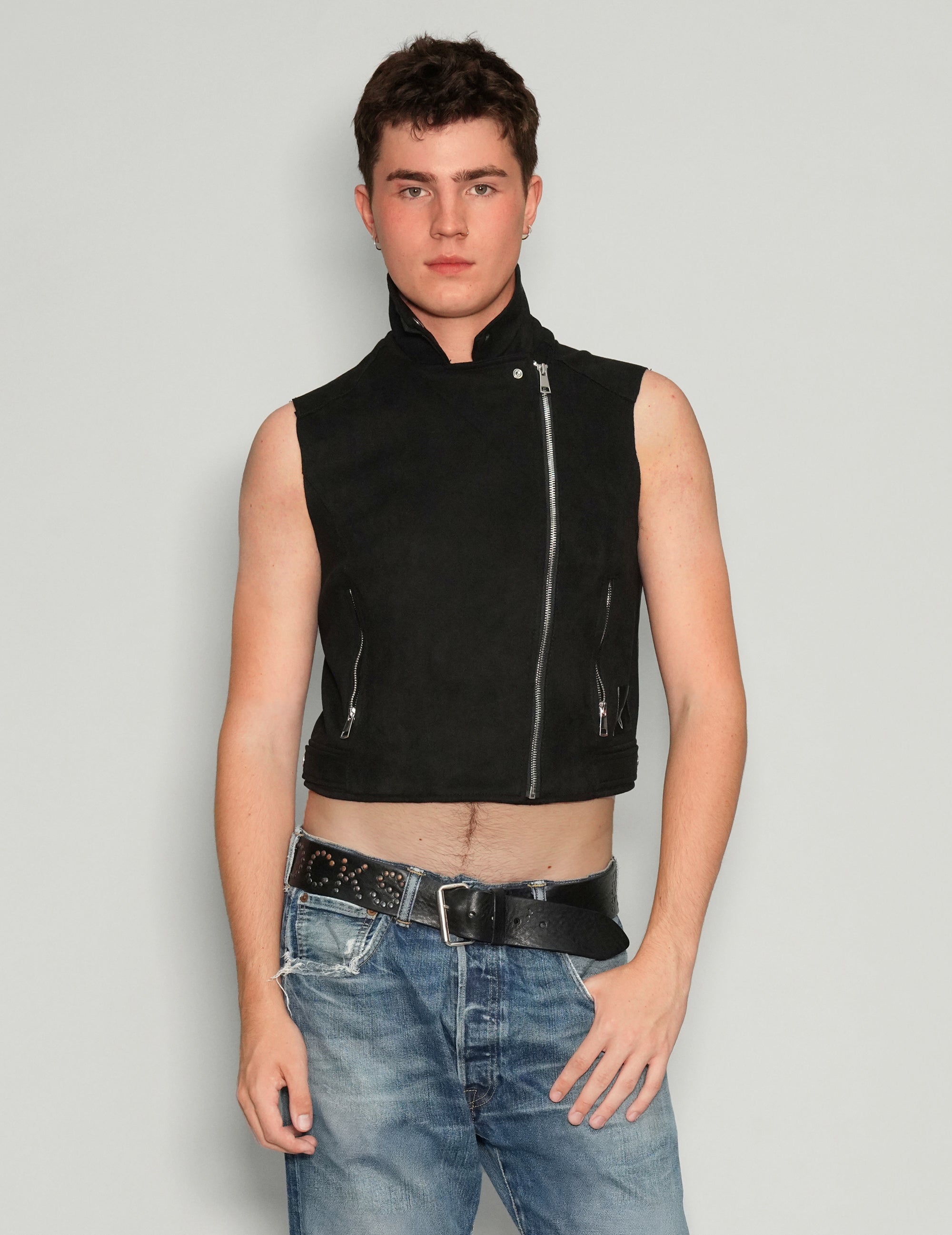 Women's Sleeveless Biker Jacket in Black | Stuart Trevor