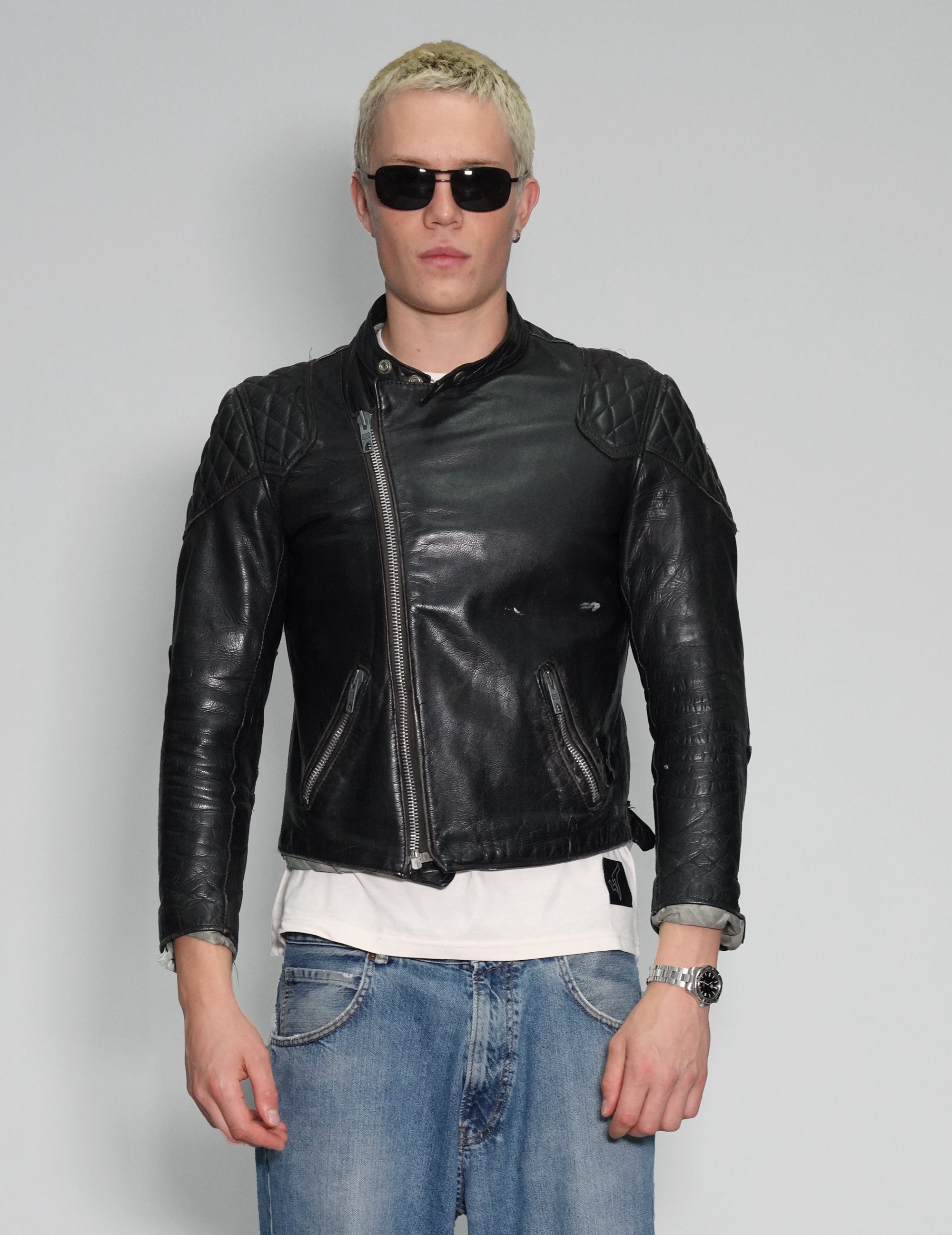 Padded Leather Biker Jacket
